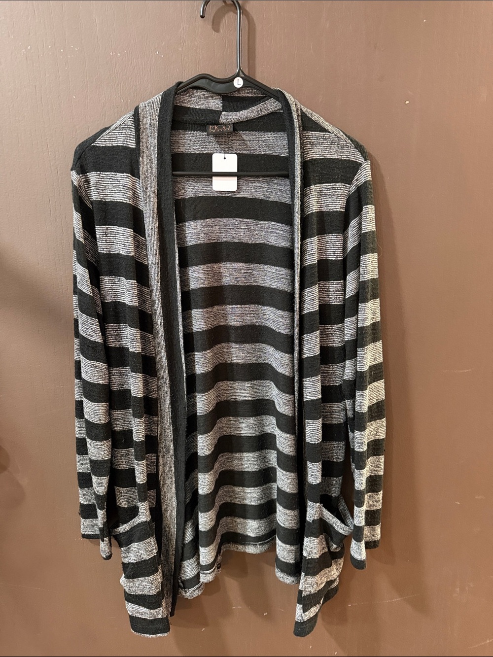 Striped Open-Front Cardigan Sweater - Black & Gray
